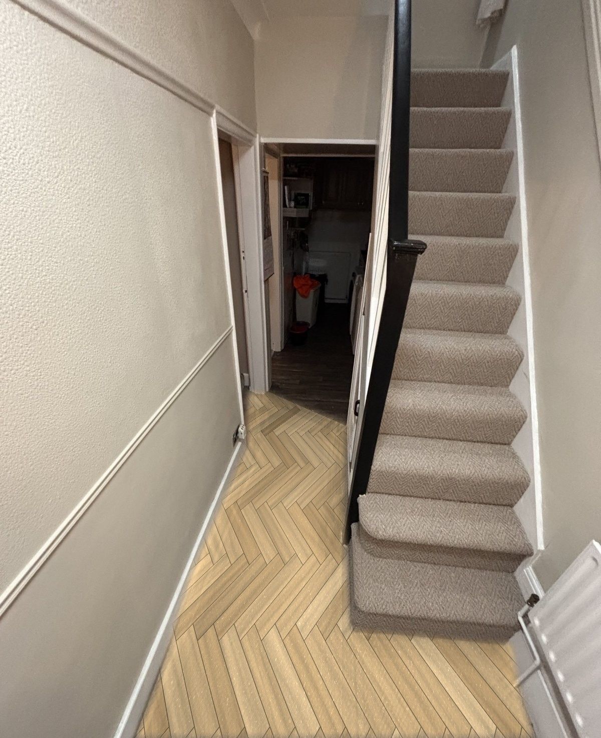 Light oak herringbone in a hallway