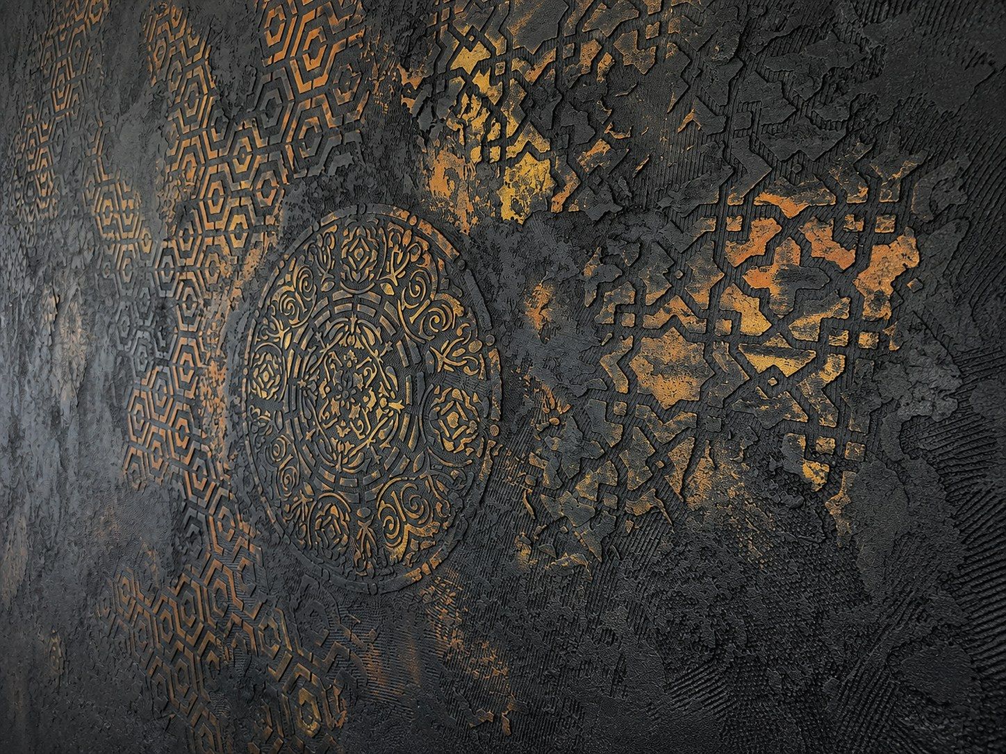 Black and gold, layered patterns