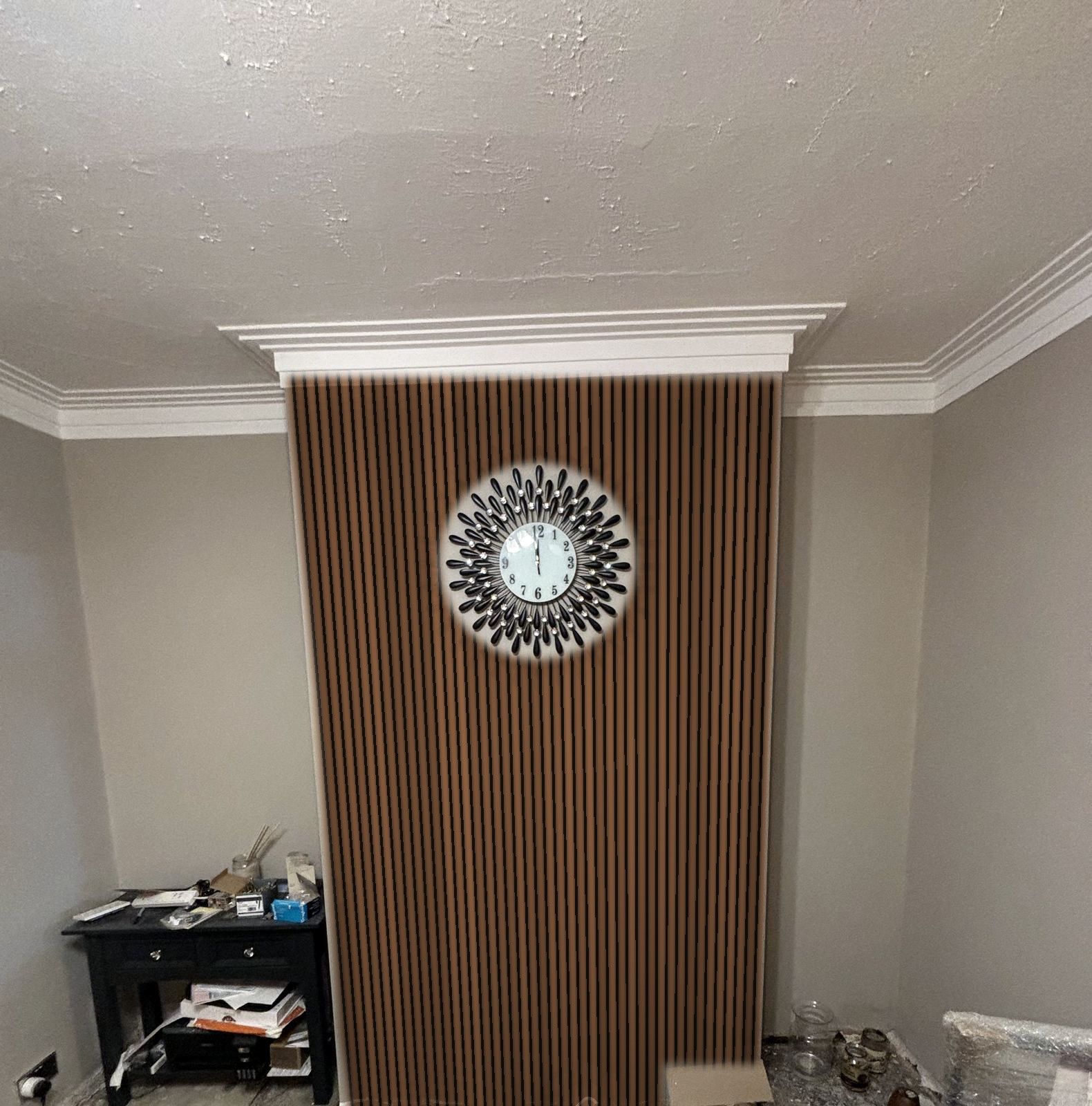 Walnut slats on a chimney breast